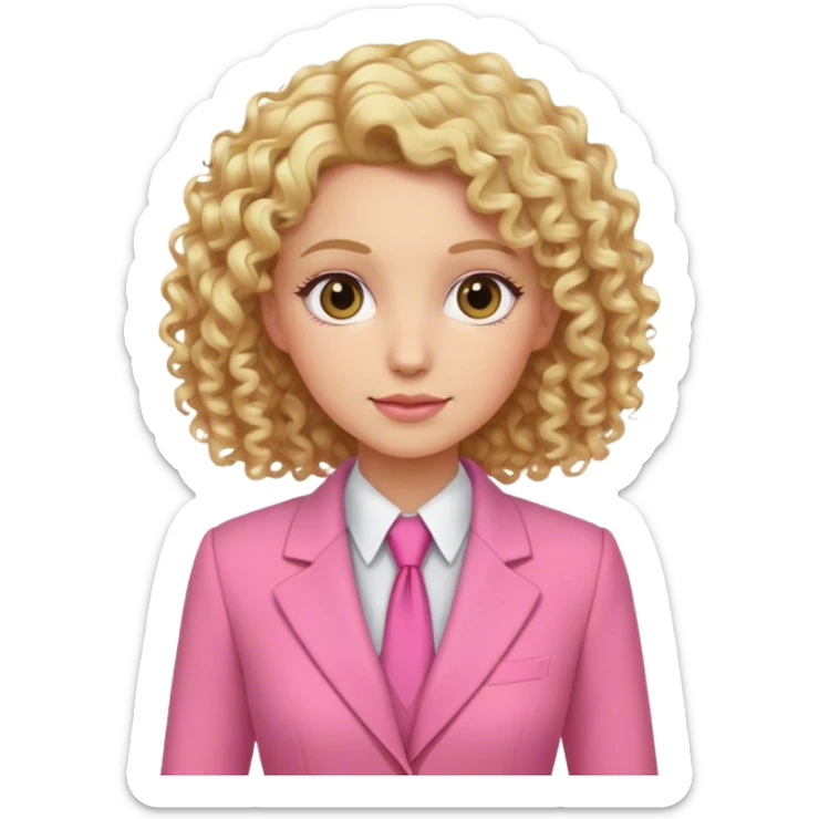 Blonde curly hair lady with pink dress suit sticker