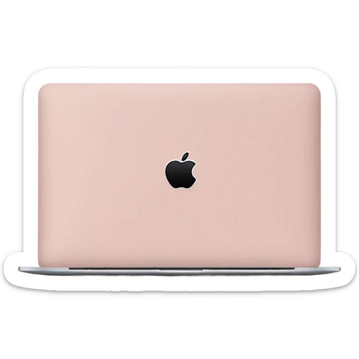 A sleek and modern MacBook Air laptop in a soft pastel pink color, placed on a white background. The Apple logo on the back of the screen is black, contrasting elegantly with the pink finish. The laptop is slightly open, showing a glimpse of the black keyboard and silver edges. The design is minimalist and stylish, reflecting a premium aesthetic. sticker