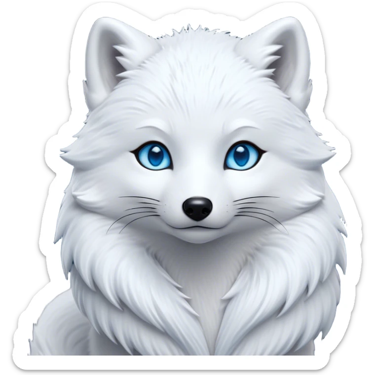 Cinematic Noble Arctic Fox Portrait Emoji, Poised and regal, with a compact, agile build and a luxurious, pure white Fur accented by a subtle hint of icy blue, deep-set soulful piercing eyes, Simplified yet sharp and sophisticated features, highly detailed, glowing with a soft, dignified glow, high shine, intelligent and cunning, stylized with an air of arctic elegance, focused and attentive, soft glowing outline, capturing the essence of a watchful and confident fox, so majestic it feels as though it could dash out of the screen with effortless authority! sticker