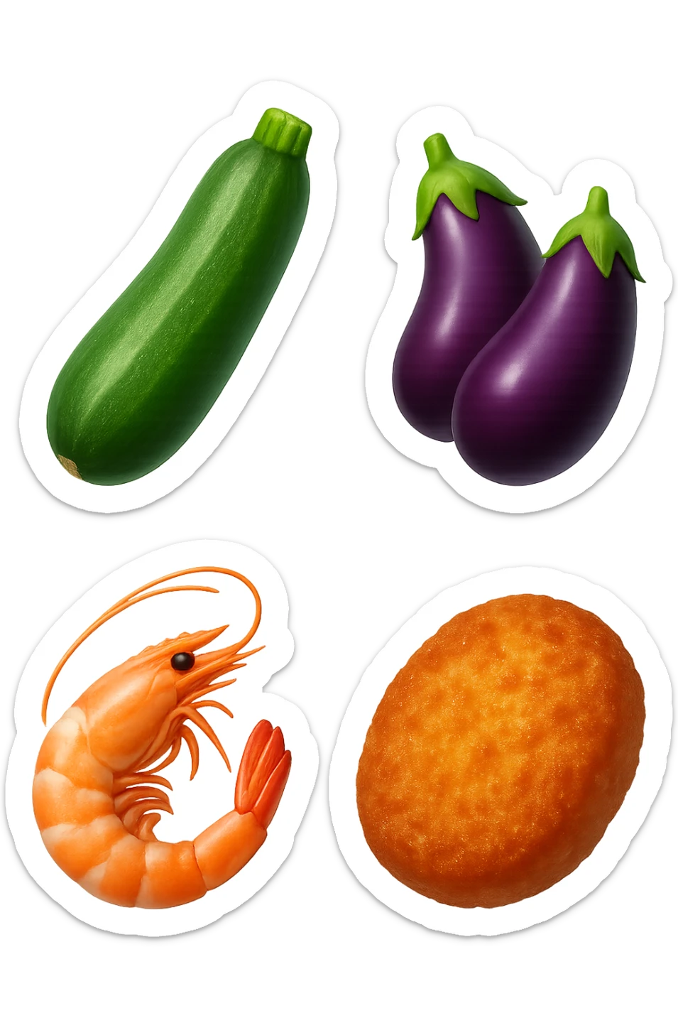 emoji stile iphone realistica zucchine, melanzane, gamberi, costoletta fluttuano in aria
IPERREALISTICO 4K sticker