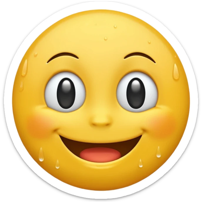 An animation of an emoji showing happy face when water is poured on it sticker