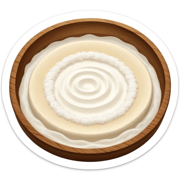 glutinous rice flour soaked in water unmixed on circular wooden plate with curved edges sticker