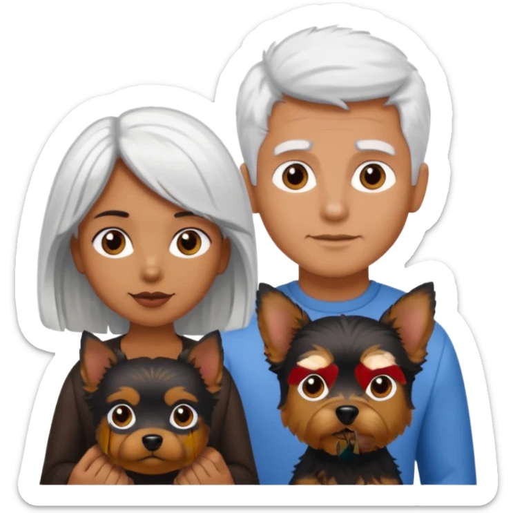 Brown girl white dark hair boy Couple with Yorkshire terrier sticker
