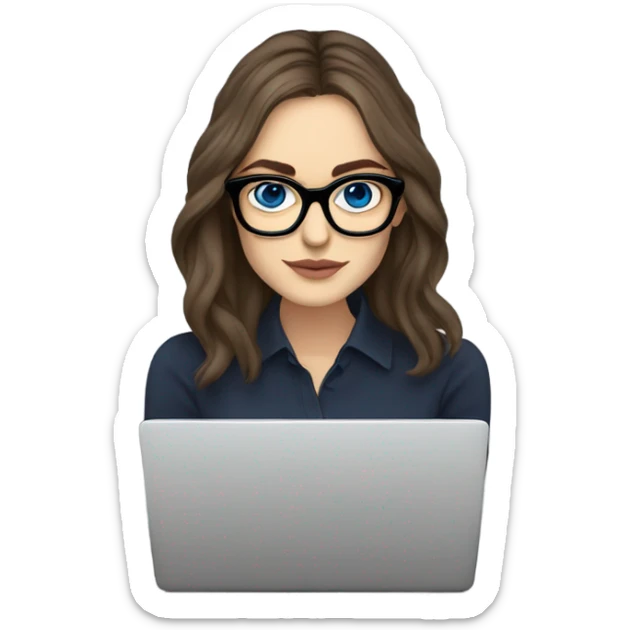 Hyper Realistic Photo keireav Knightly wearing black glasses and blue eyes  on a laptop  sticker