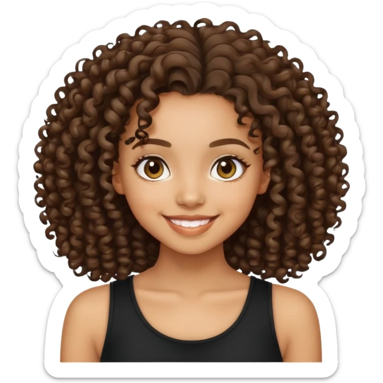 Lightskin girl with curly hair pretty smile and black top sticker