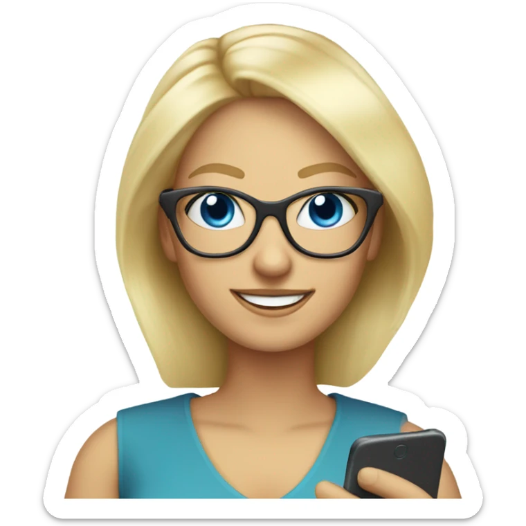 Beautiful blonde boss lady with glasses happy blue eyes talking on a phone  sticker