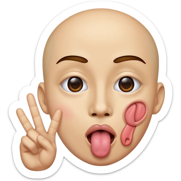 Tongue sticking out emoji and peace sign over eye sticker