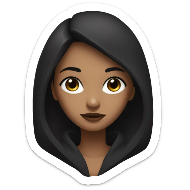 Girl middle length black hush cut hair and wear black hoodie and and black eyes with eyeline sticker
