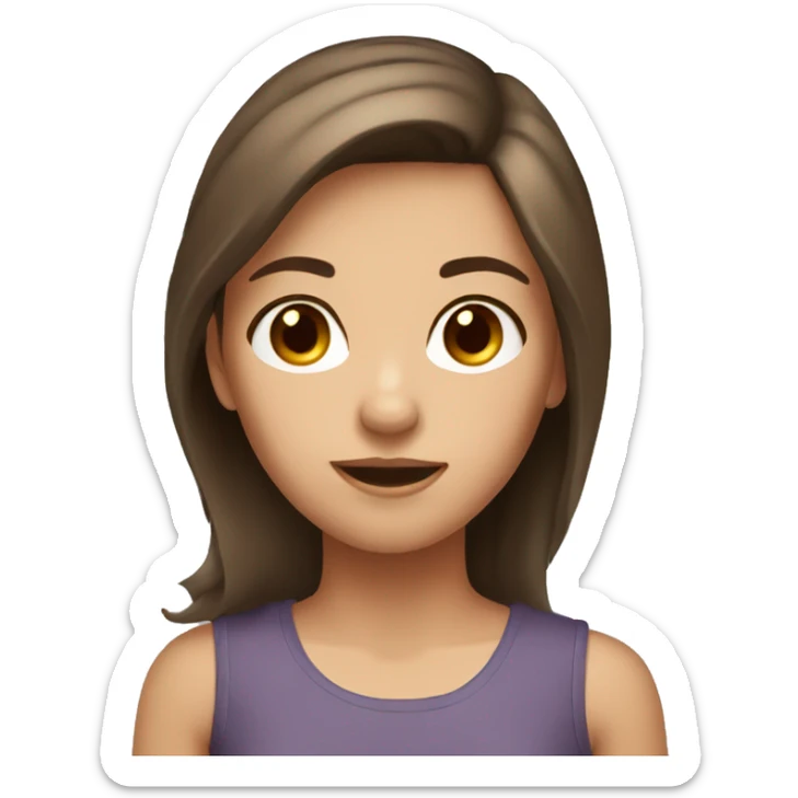 Girl with brown hair, brown eyes, and very glossy l sticker