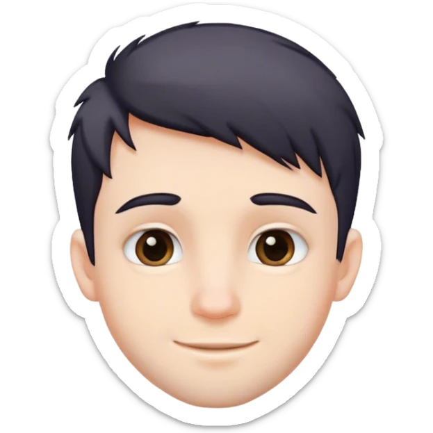 Cute white male, short dark colored hair and facial hair, nose and lip piercing, emo smiling sticker