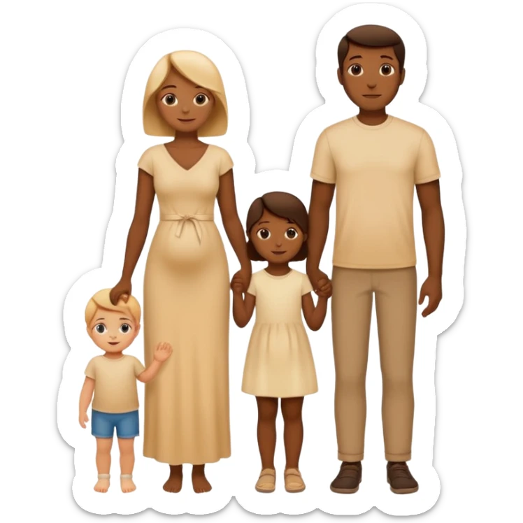 silhouette family with mom dad teenage daughter toddler son and baby.  sticker