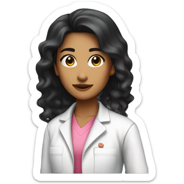 Young beautiful female scientist with long black hair and medium skin tone with pink accents sticker