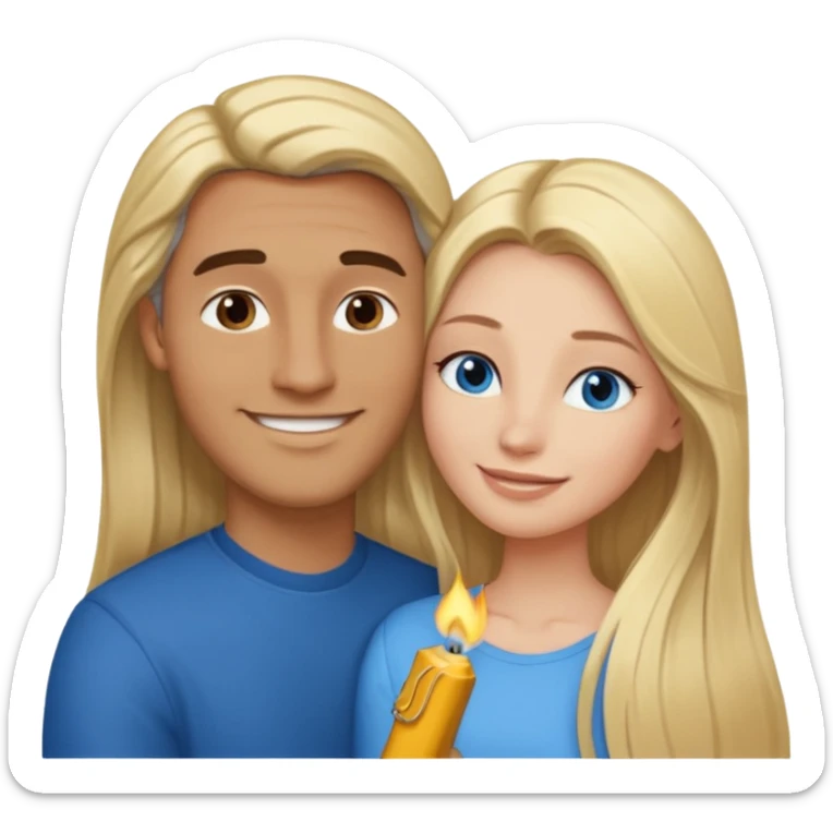 blonde hair blue eyes woman embracing a taller man who has brown skin and dark hair more like the first one make the man taller and the woman have long hair and both smiling give the man lighter brown skin sticker