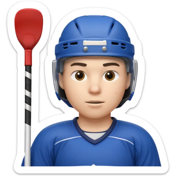 ice hockey player portrait, head and shoulders only, wearing hockey helmet with visor, team jersey collar, holding hockey stick near shoulder, focused competitive expression, 3D cartoon style, mobile game icon style, clean background, no text, no watermark

 sticker