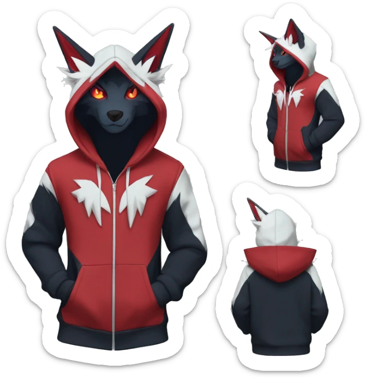 Edgy Cool Anthro Zoroark-Zangoose-Litten Fakemon Fursona Hoodie Full Body sticker