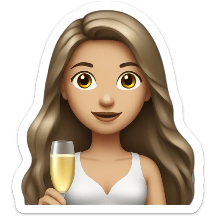 girl with long brown hair and grey eyes with bottle of champagne  sticker