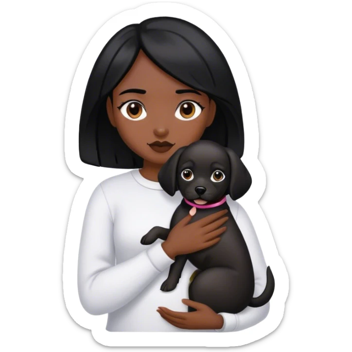 girl with black skin and black hair holds a dog sticker