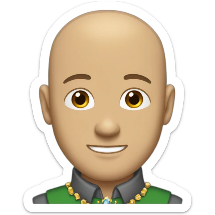  baldy brunette men with stubble and a gold crown with red and blue and green diamond and a gray shirt and coat  sticker