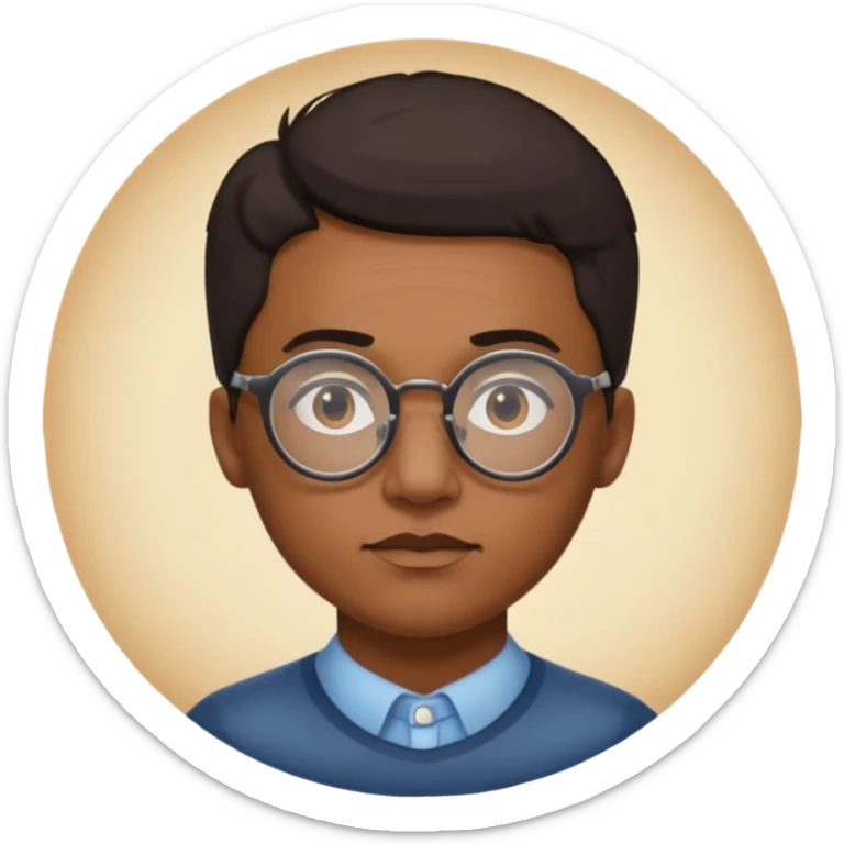 une personne de face avec des detail et des accessoirs/lunettes dans un rond  sticker