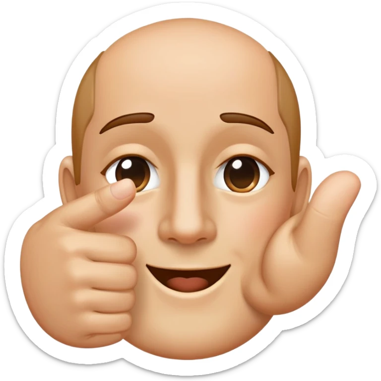 voglio che ci sia una faccia in cui la mano con il pollice sinistro  alzato e le altre dita della mano sinistra coprano orizzontalmente gli occhi e la mano destra distanziata dalla faccia fa il simbolo della L con l'indice verso l'alto e il pollice verso sinistra sticker