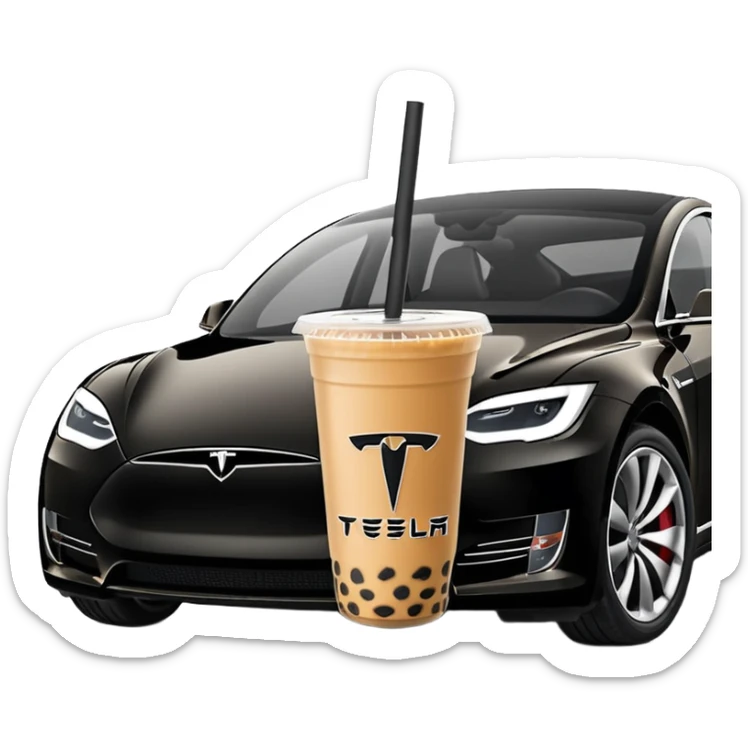 bobatea in tesla, without a person and with the tesla logo and remove tht seat bit and keep the boba tea  like tht sticker
