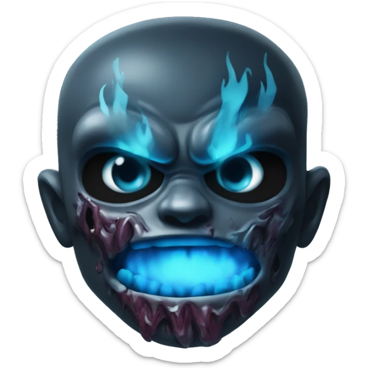 Dark black gray silver maroon fire zombie face l face photograph detailed blue flames in mouth blue glow sticker