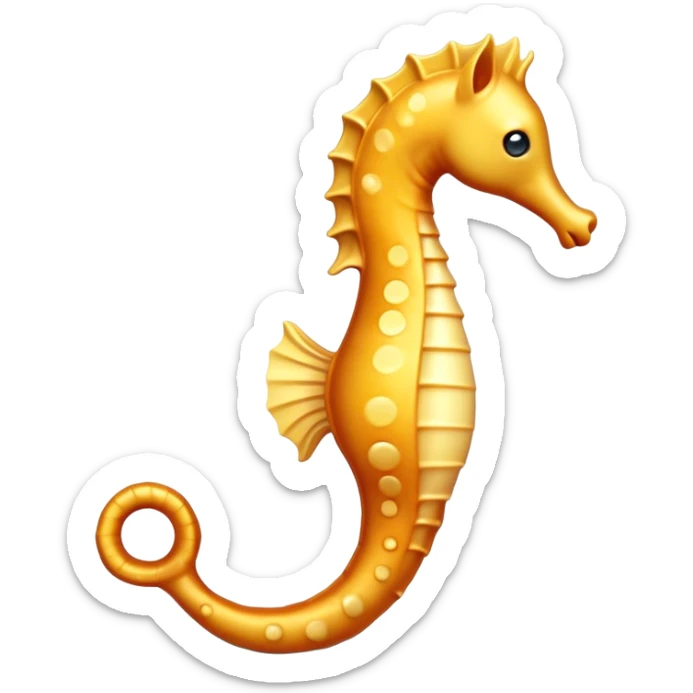 Cinematic Cute Sea Horse Portrait Emoji, Head tilted playfully and inquisitively, featuring a charming, slender form with a delicately curved body and a whimsical, curled tail, accented by round, sparkling eyes full of gentle wonder, Simplified yet irresistibly adorable features, highly detailed, glowing with a warm, inviting aquatic glow, high shine, affectionate and lively, stylized with a touch of enchanting marine charm, soft glowing outline, capturing the essence of a mischievous yet loving sea horse that seems as if it could float out of the screen into your arms! sticker