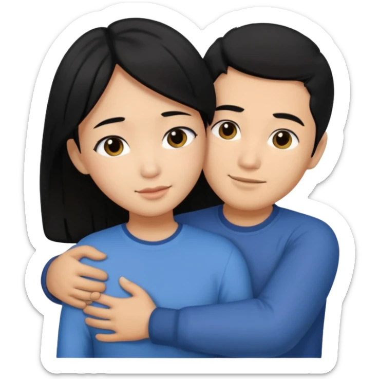 Asian Man black hair hugging girl with black hair sticker