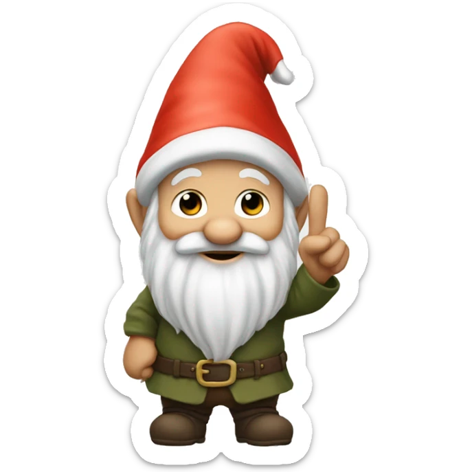 Gnome with the back of his hand in front of him with his finger in the middle pointing up sticker
