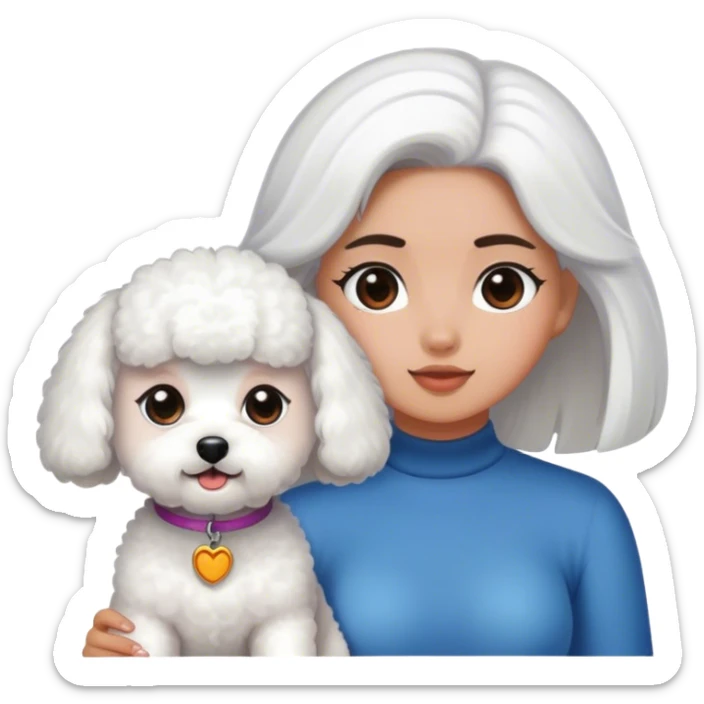 A white Bichon frise and one tanned girl with long dark hair sticker
