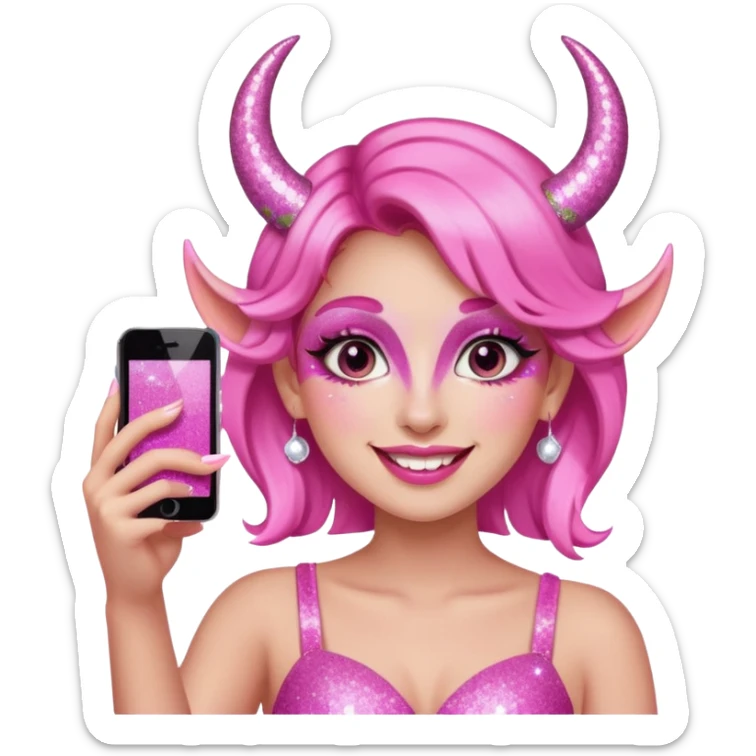 glitter pink girl naughty selfie glitter pink horns sticker