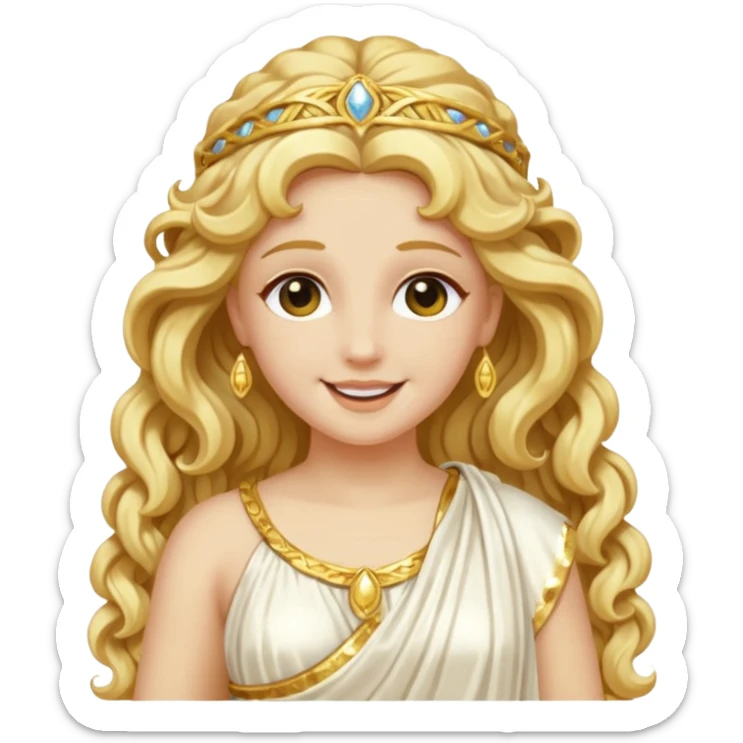 Psyche, Goddess of Soul from Roman Deities with long golden blonde wavy hair, ivory sequin toga sticker