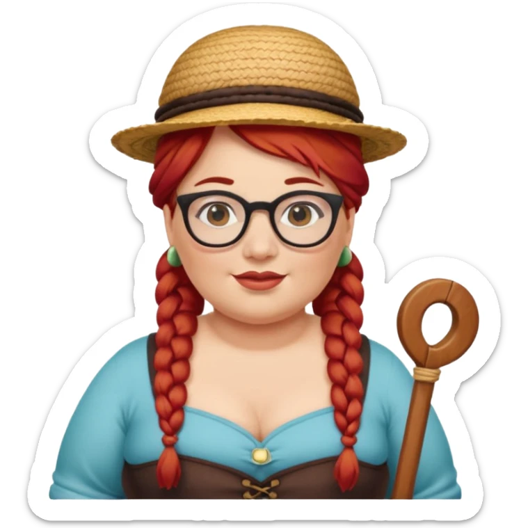 woman glassess, very fat venice gondolier with iconic hat and red hair woman braided sticker