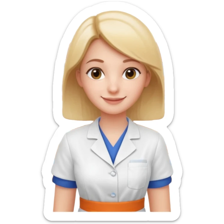 female pharmacist portrait, head and shoulders only, wearing a pharmacy apron, friendly smile, blurred medicine boxes on shelves in background, retail pharmacy vibe, 3D cartoon, mobile game icon style, no text, no watermark
 sticker