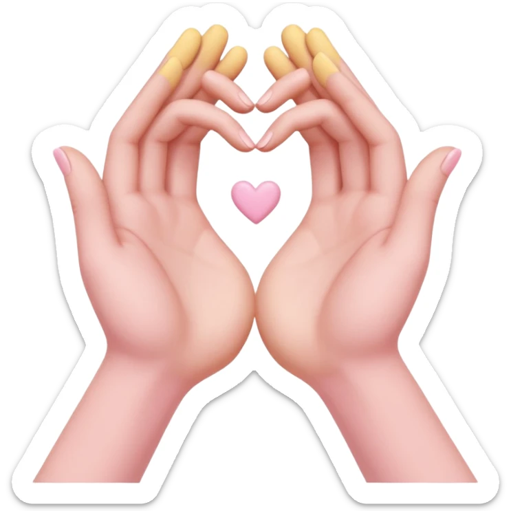 A pair of hands making a “heart” gesture in soft pink, beige and yellow pastel light sticker