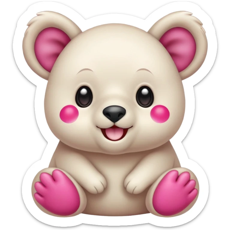 Osito blanco cuerpo completo, circulo en estomago y orejas rosa, guiñando el ojo izquierdo y sonriendo con brazos levantados.
 sticker