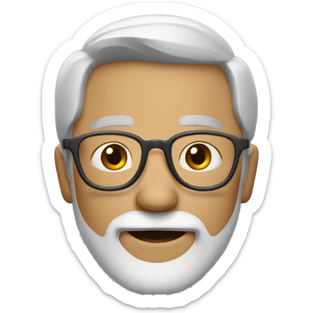 Create an emoji of a man with glasses, gray and white beard, very short gray hair, and with a facial expression of missing someone sticker