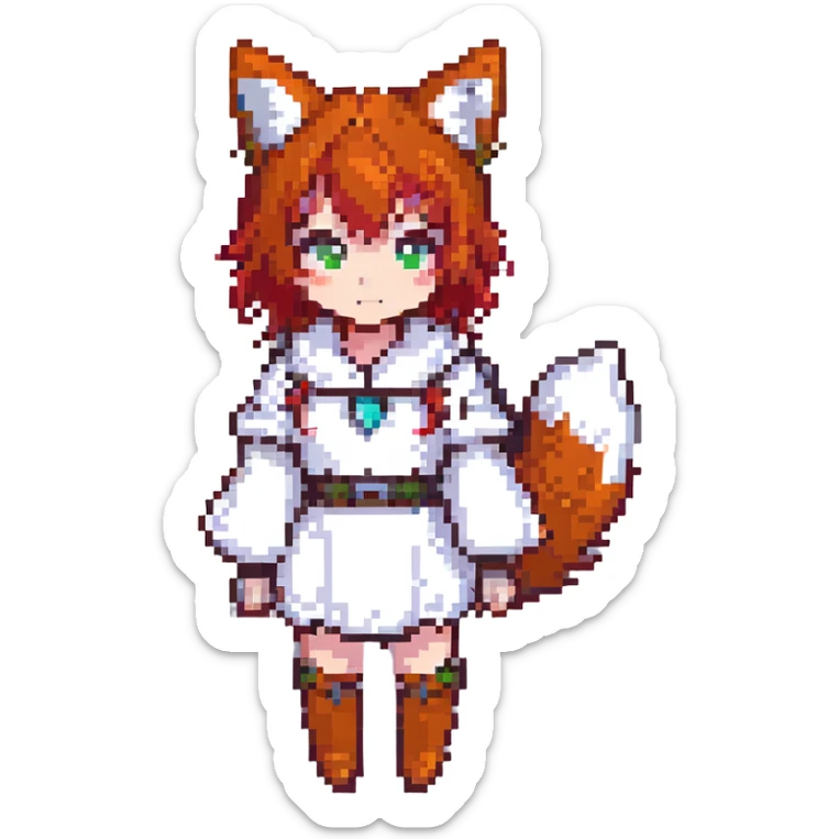 An anime girl with red hair in a fox costume sticker