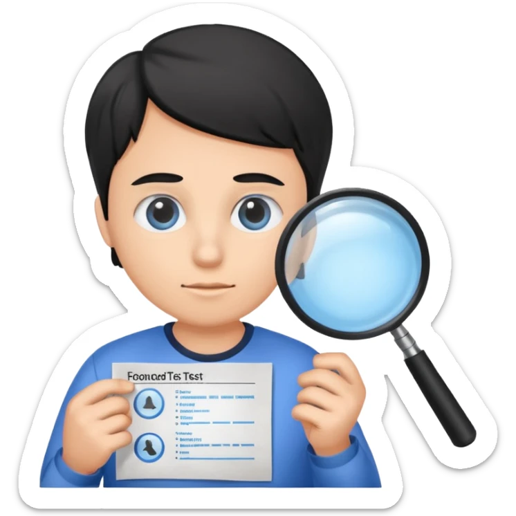 analizzando test blu foglio lente di ingrandimento sticker