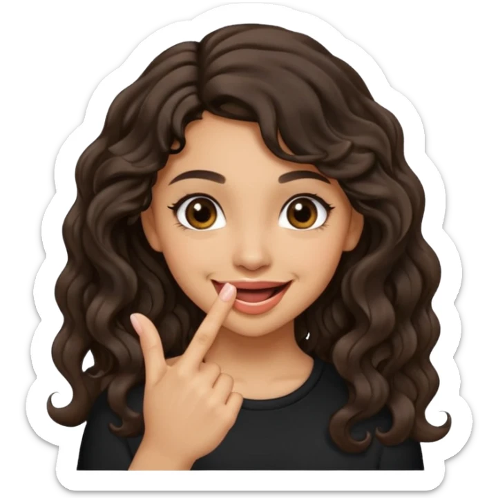 a light skin girl w black slight brown really tall wavy hair biting one fingering and smiling (in a flirty way) with big brown pretty eyes , make sure shes biting the finger, and the hair is wavy not curly sticker