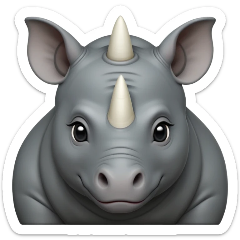 cinematic-noble-baby-rhinoceros-portrait-emoji,slate-grey-hide--poised-and-regal,-with-a-massive,-powerful-build-and-a-thick, white horn -deep-set-soulful-piercing-eyes,-simplified-yet-sharp-and-sophisticated-features,-highly-detailed,-large-black-eyes sticker