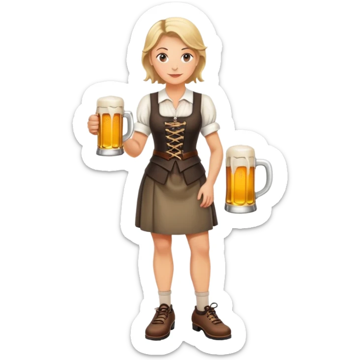 mature German waitress, laced up shoes, standing, holding a stein of beer in the hand  sticker