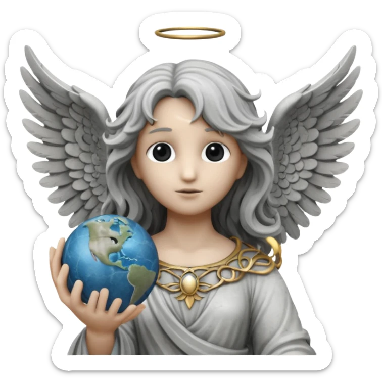 Angel statue (All gray/Rock) long wavy hair hollow eyes feathered wings holding the world (White and Black)  sticker