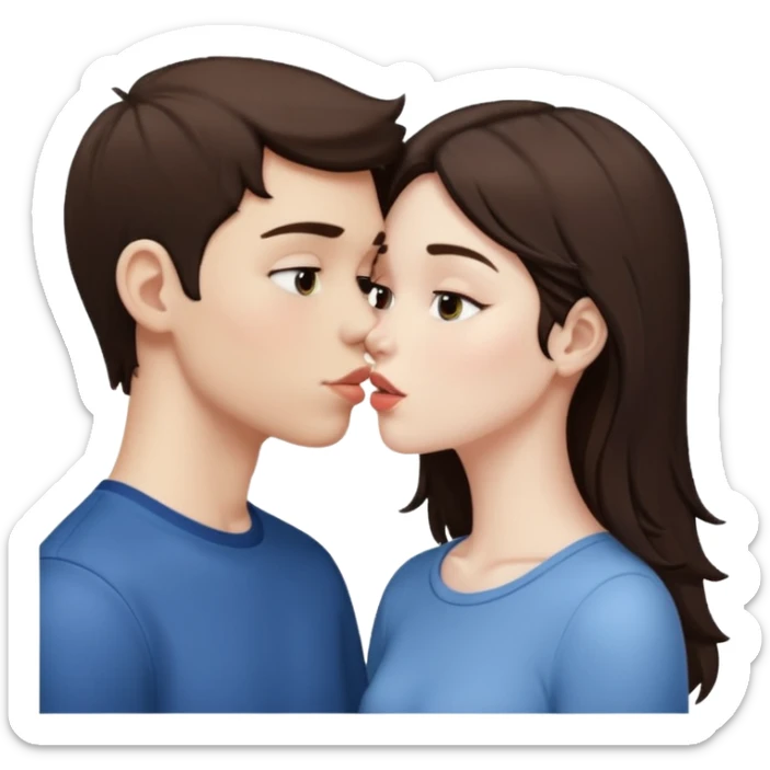 brunette boy pale skin and brunette girl kiss sticker
