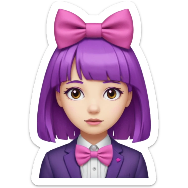 girl with bangs and purple hair and pink hairbow tie on the side of head sticker