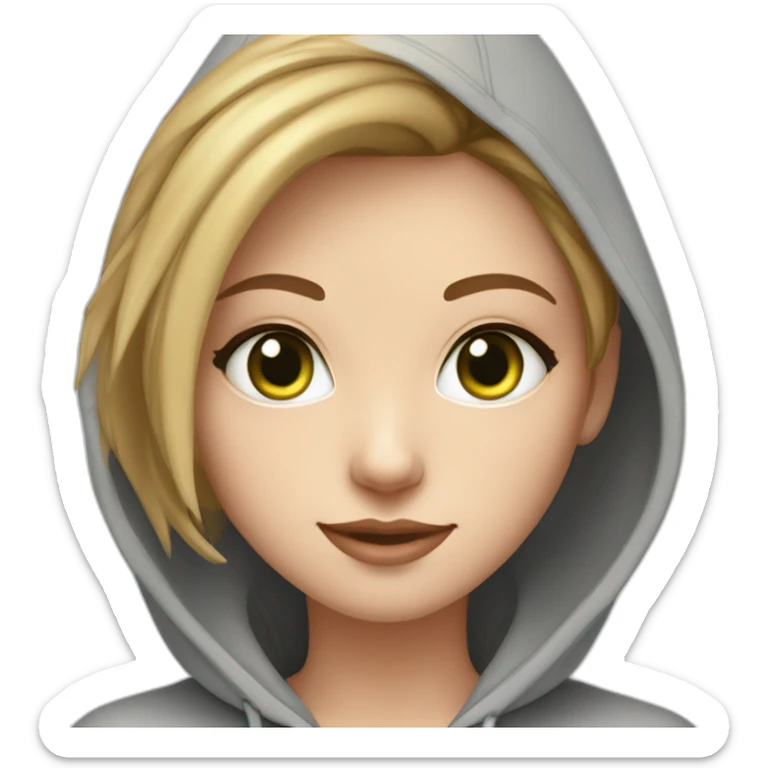 beautiful girl with computer,green eyes,beautiful girl with short read hair with computer,blue eyes,white skin, makeup, hoodie,short light-brown hair,code in background sticker