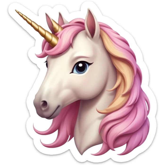 head of an anthropomorphised female unicorn horse, looking directly ahead, relaxed pose sticker