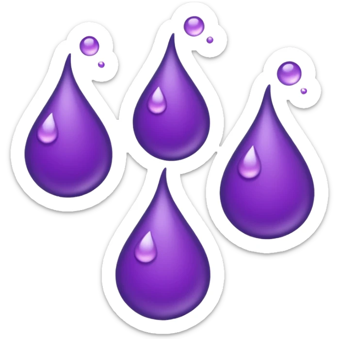 3 purple Drops with kool aids signature color, Juicy , no faces, just like the drops emoji 💦, just singular no extras, spraying left sticker