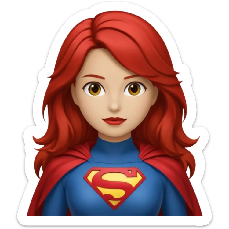 Una chica con pelo castaño medio pelirrojo con traje de superhéroe realista sticker