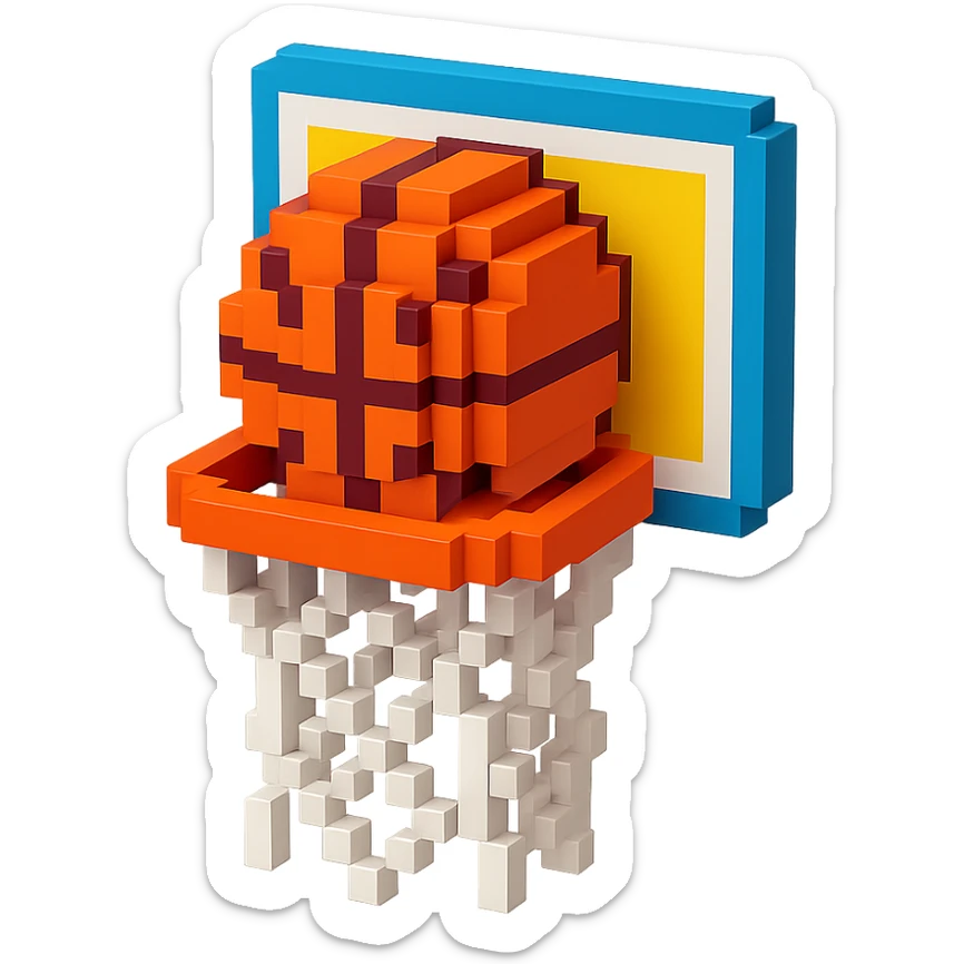 Voxel-style basketball in a net, variation 4 sticker